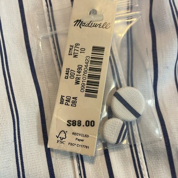 Madewell Wm’s Puff-Sleeve Button-Up Top in Blu/Wht Stripe size 10 # 632 - Picture 6 of 8